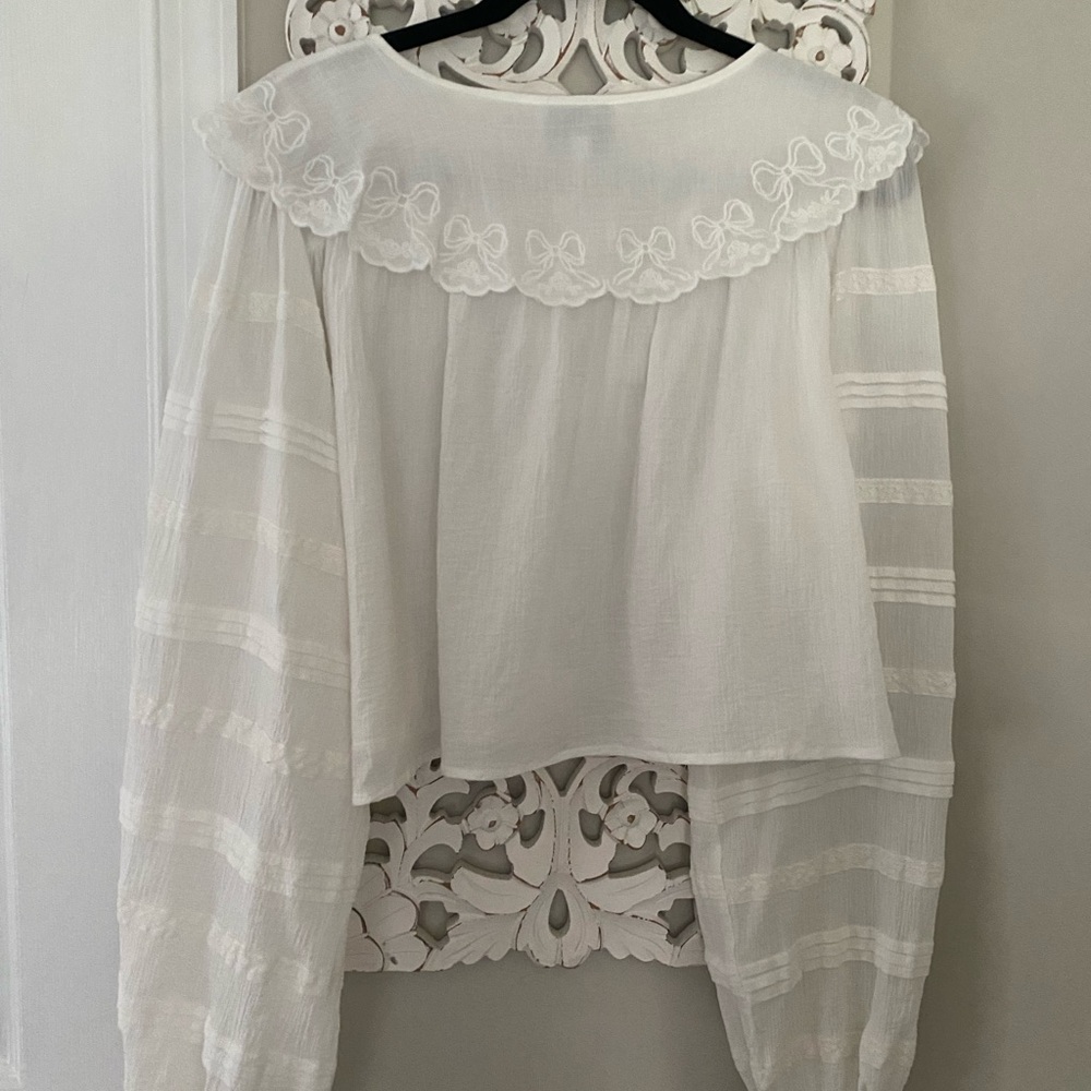 Mable peasant peterpan collar button down bow blouse coquette girly boho - Picture 11 of 13